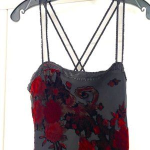 Betsey Johnson Floral Cut Velvet Gown Black/Red/Burgundy  - M